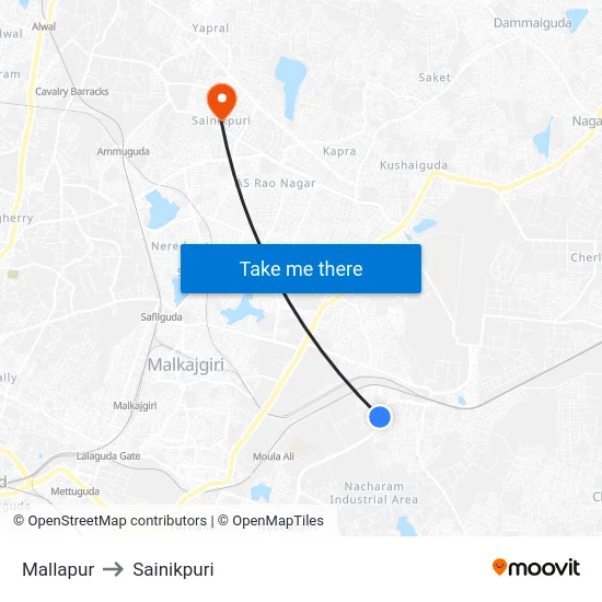 Mallapur to Sainikpuri map