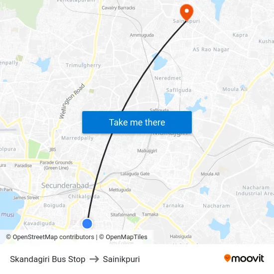 Skandagiri Bus Stop to Sainikpuri map