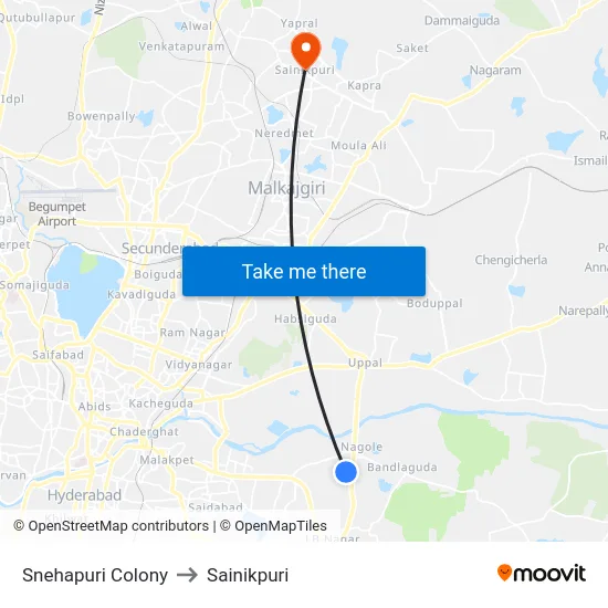 Snehapuri Colony to Sainikpuri map