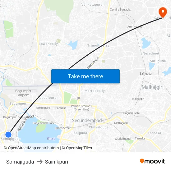 Somajiguda to Sainikpuri map
