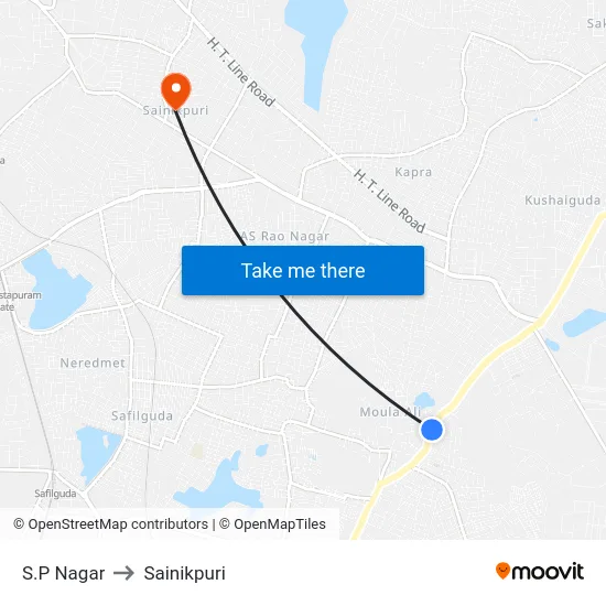 S.P Nagar to Sainikpuri map