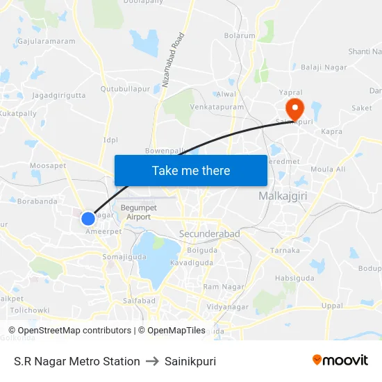 S.R Nagar Metro Station to Sainikpuri map