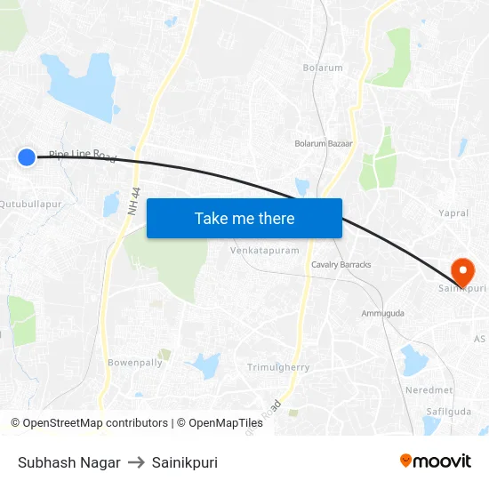Subhash Nagar to Sainikpuri map