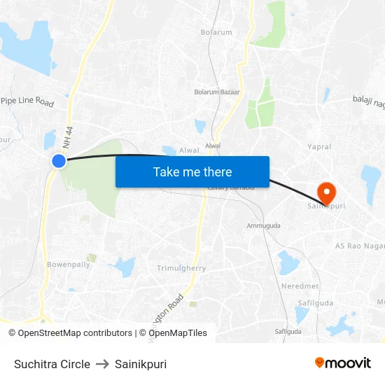 Suchitra Circle to Sainikpuri map