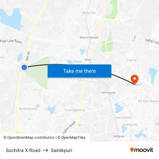 Suchitra X Road to Sainikpuri map