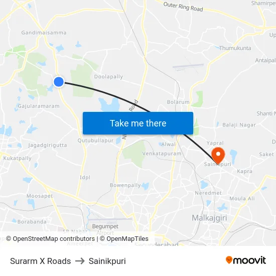 Surarm X Roads to Sainikpuri map