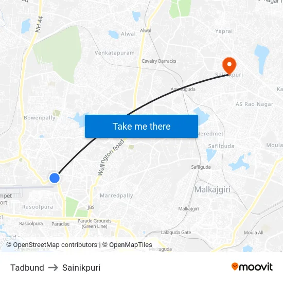 Tadbund to Sainikpuri map