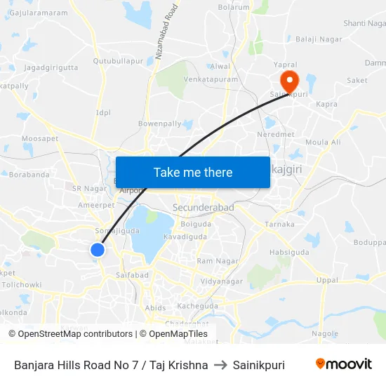 Banjara Hills Road No 7 / Taj Krishna to Sainikpuri map