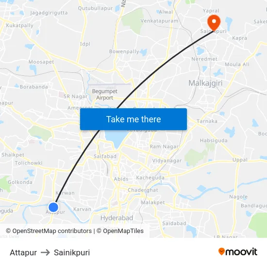Attapur to Sainikpuri map