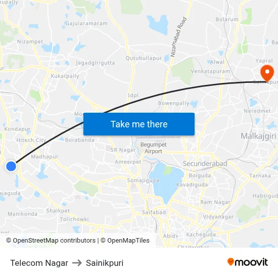 Telecom Nagar to Sainikpuri map