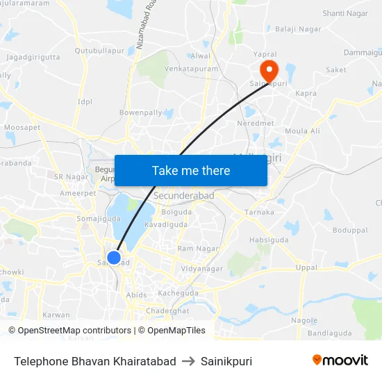 Telephone Bhavan Khairatabad to Sainikpuri map