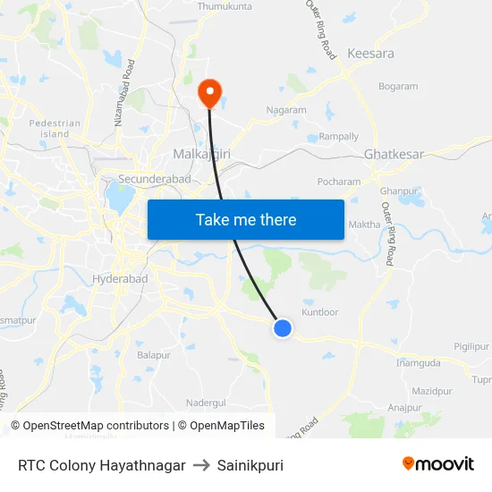 RTC Colony Hayathnagar to Sainikpuri map