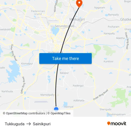 Tukkuguda to Sainikpuri map