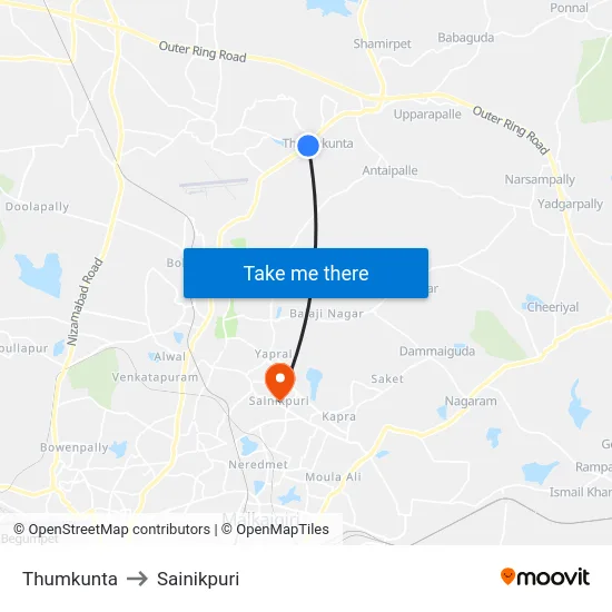 Thumkunta to Sainikpuri map