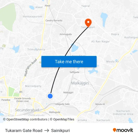 Tukaram Gate Road to Sainikpuri map