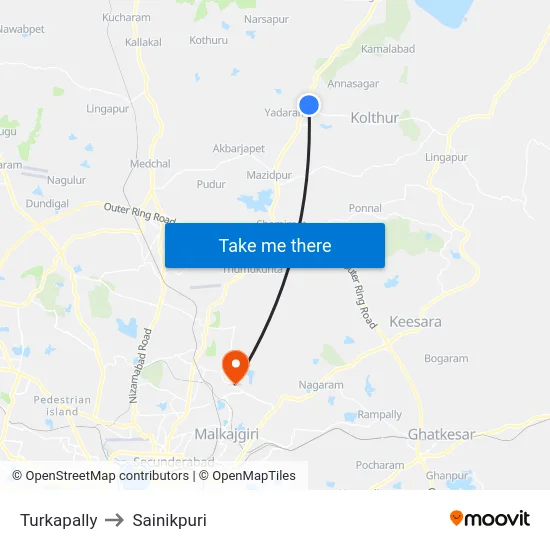 Turkapally to Sainikpuri map