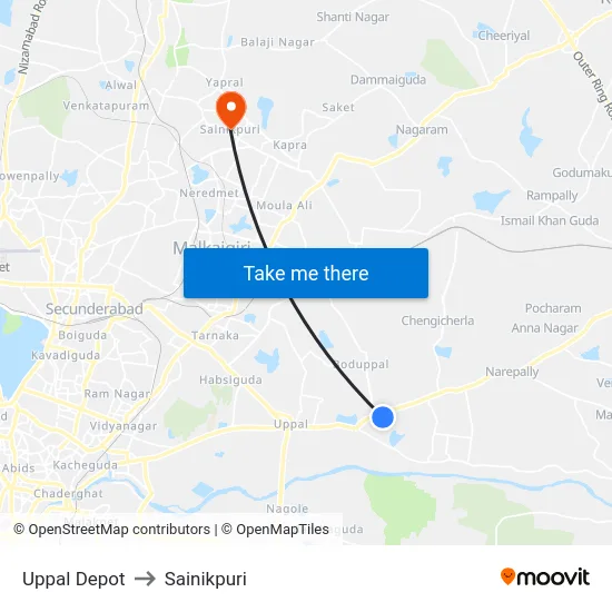 Uppal Depot to Sainikpuri map