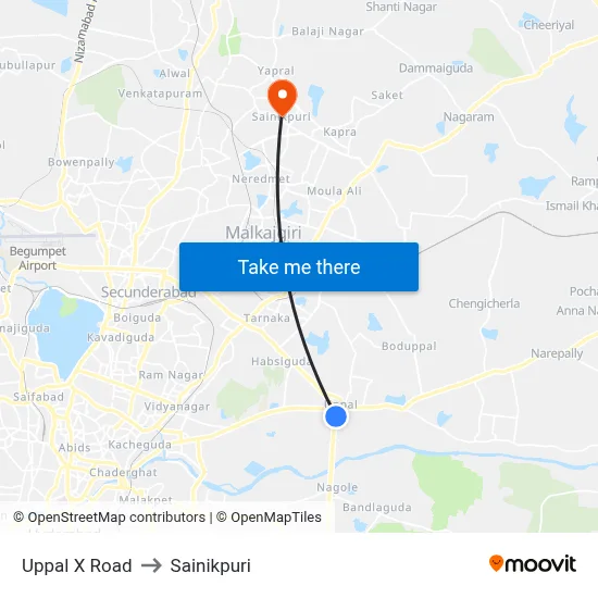 Uppal X Road to Sainikpuri map