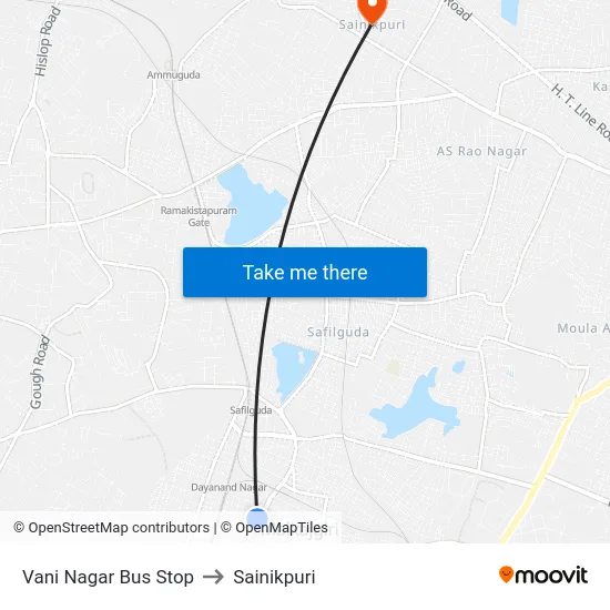 Vani Nagar Bus Stop to Sainikpuri map
