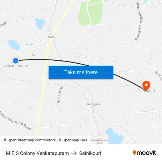 M.E.S Colony Venkatapuram to Sainikpuri map