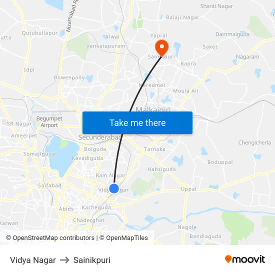 Vidya Nagar to Sainikpuri map