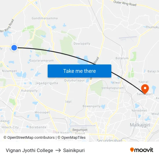 Vignan Jyothi College to Sainikpuri map