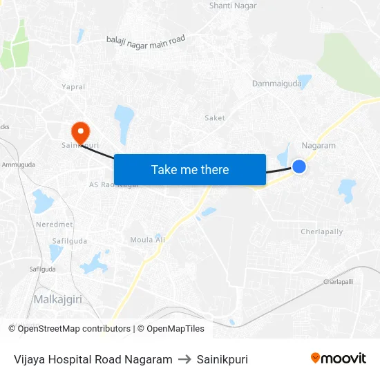 Vijaya Hospital Road Nagaram to Sainikpuri map