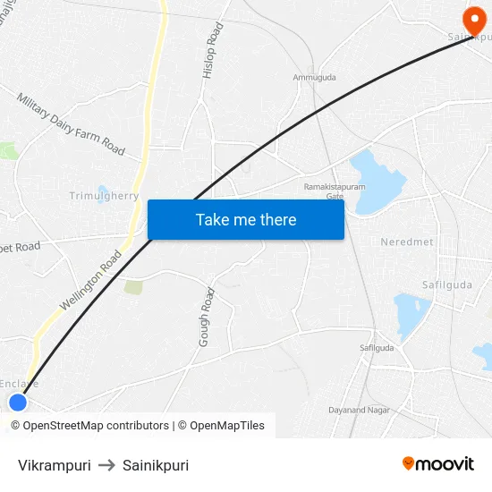 Vikrampuri to Sainikpuri map