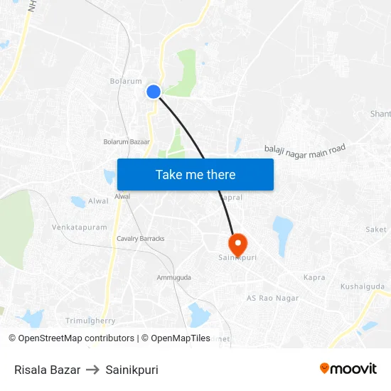 Risala Bazar to Sainikpuri map