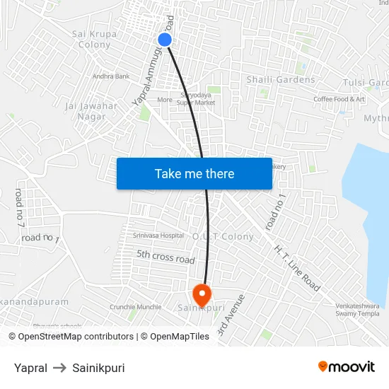 Yapral to Sainikpuri map