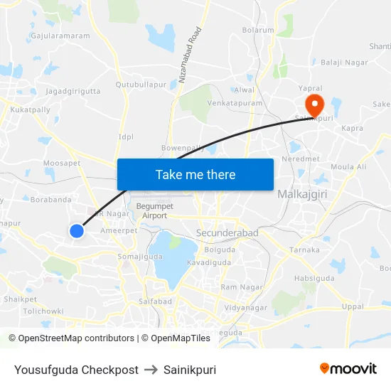 Yousufguda Checkpost to Sainikpuri map
