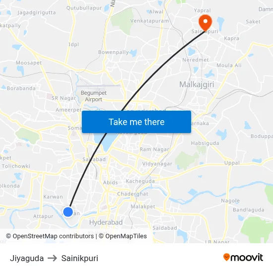 Jiyaguda to Sainikpuri map