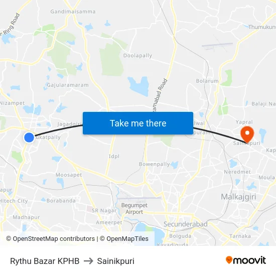 Rythu Bazar KPHB to Sainikpuri map