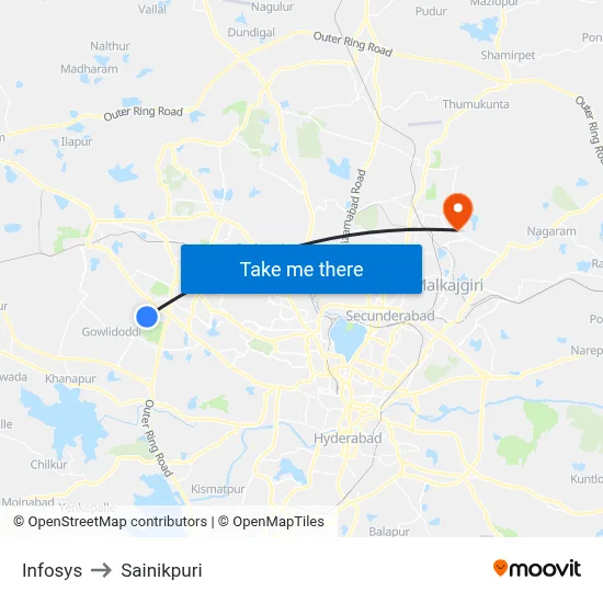 Infosys to Sainikpuri map