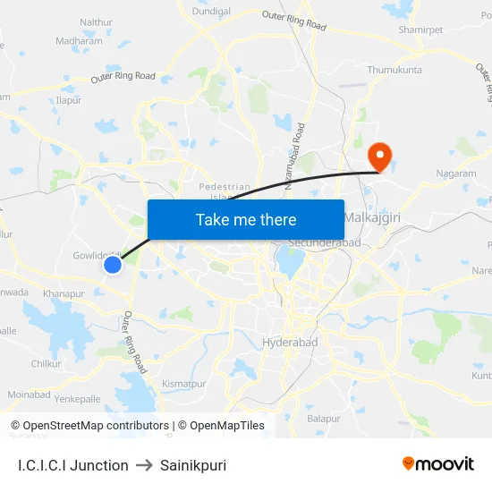I.C.I.C.I Junction to Sainikpuri map