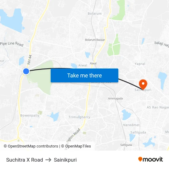 Suchitra X Road to Sainikpuri map