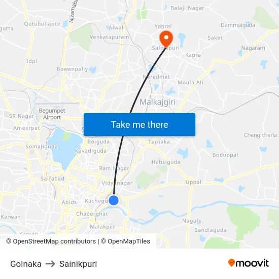 Golnaka to Sainikpuri map