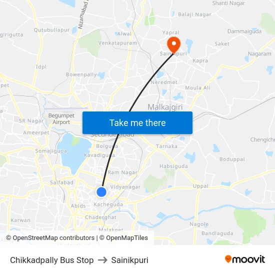 Chikkadpally Bus Stop to Sainikpuri map