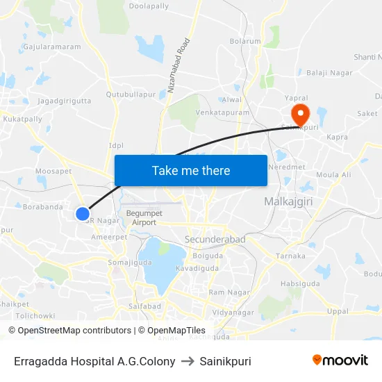 Erragadda Hospital A.G.Colony to Sainikpuri map