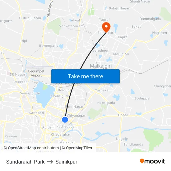 Sundaraiah Park to Sainikpuri map