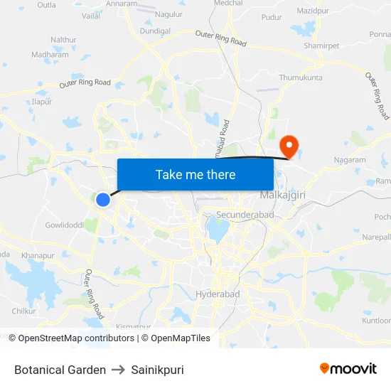 Botanical Garden to Sainikpuri map