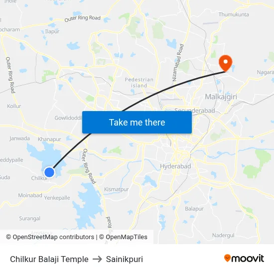 Chilkur Balaji Temple to Sainikpuri map