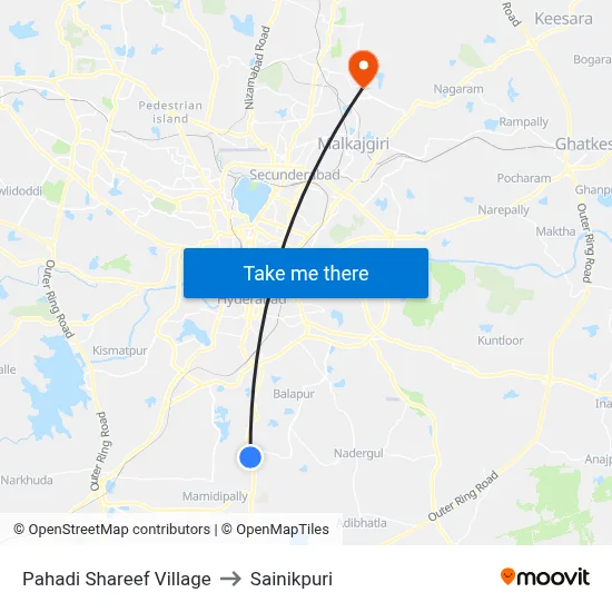 Pahadi Shareef Village to Sainikpuri map