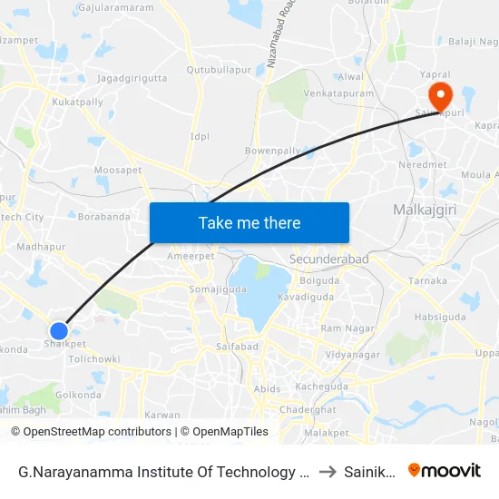 G.Narayanamma Institute Of Technology & Science to Sainikpuri map