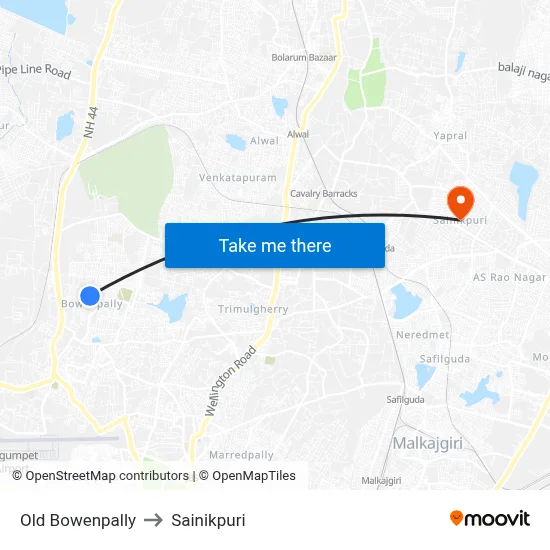 Old Bowenpally to Sainikpuri map