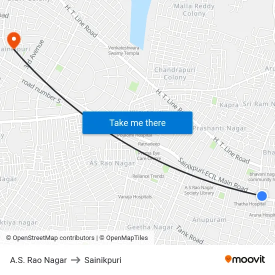 A.S. Rao Nagar to Sainikpuri map