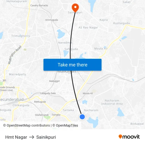 Hmt Nagar to Sainikpuri map