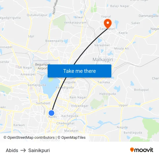 Abids to Sainikpuri map
