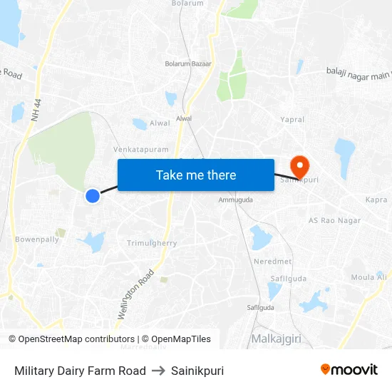 Military Dairy Farm Road to Sainikpuri map