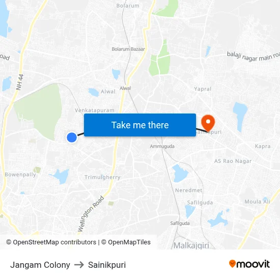 Jangam Colony to Sainikpuri map